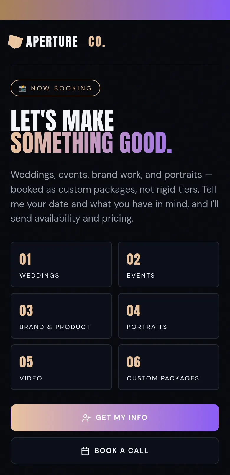 Photographer and Event Pro digital business card design